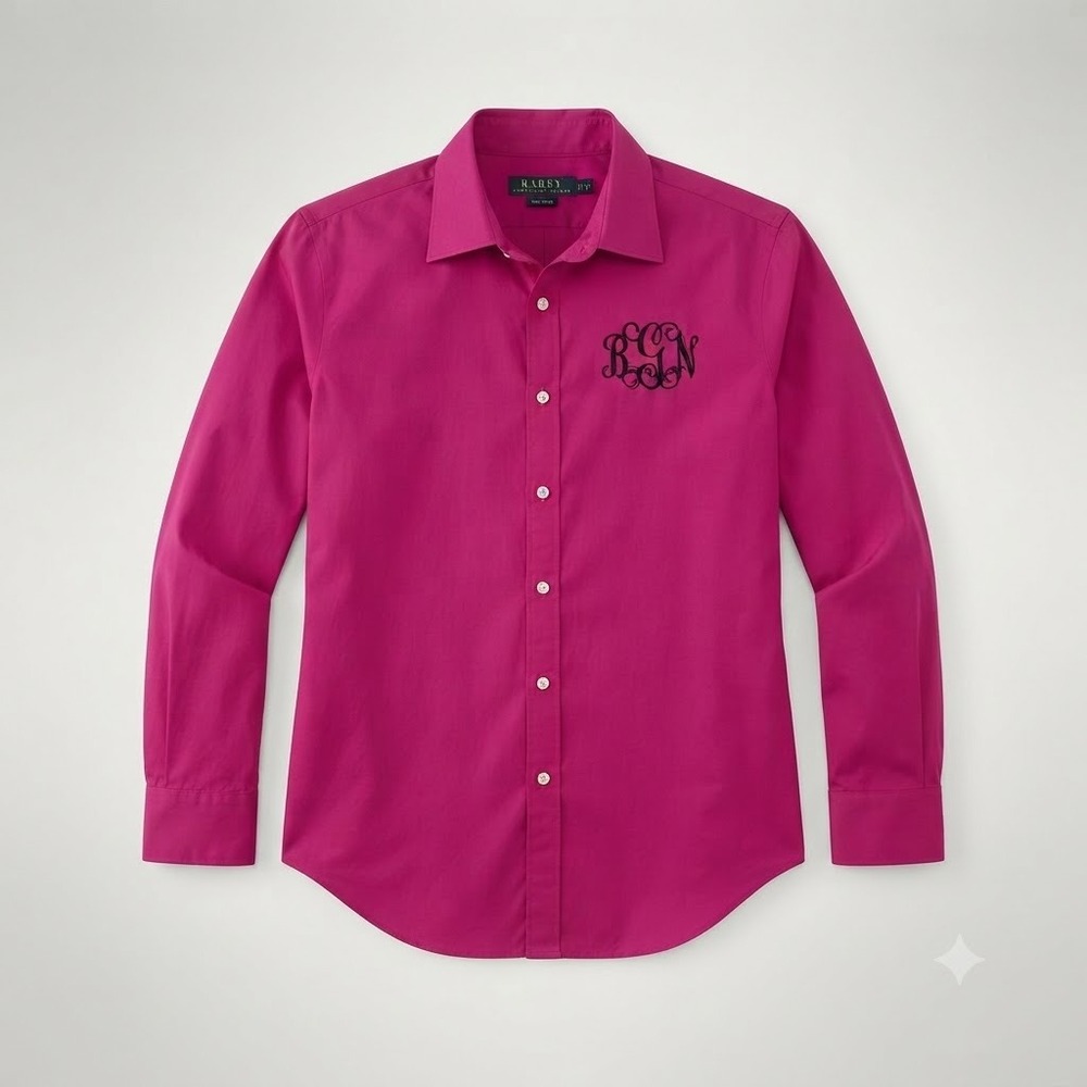 Lauren Ralph Lauren Magenta Pink Non-Iron Cotton Monogram Button Down Shirt M